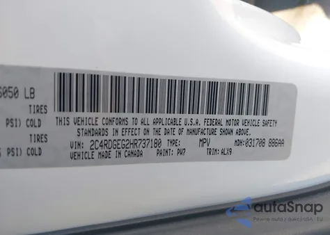 2017 Dodge Grand Caravan Gt из США, поврежденный, VIN 2C4RDGEG2HR737180